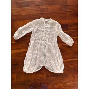 Class Made in Italy White 100% Linen Pleated Bib Bubble Hem Tunic Top Womens